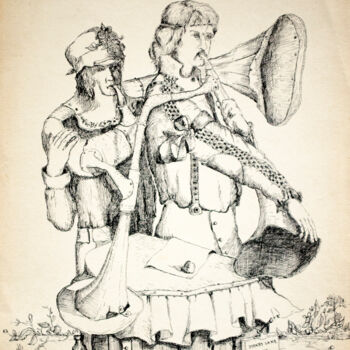 Drawing titled "Two Musicians on br…" by Mandy Sand, Original Artwork, Pencil