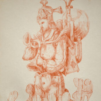 Desenho intitulada "Brass Player-1" por Mandy Sand, Obras de arte originais, Conté