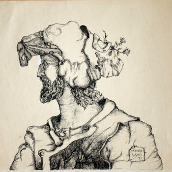 Dessin intitulée "Man profile with be…" par Mandy Sand, Œuvre d'art originale, Crayon