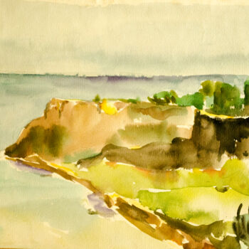 Malarstwo zatytułowany „Seascape Rocks” autorstwa Mandy Sand, Oryginalna praca, Akwarela