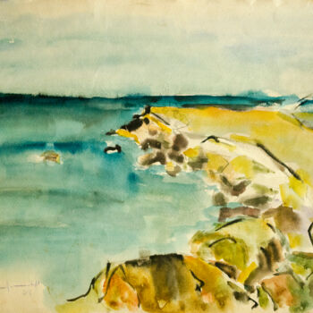Malerei mit dem Titel "Black Sea Coast" von Mandy Sand, Original-Kunstwerk, Aquarell
