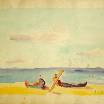 Malerei mit dem Titel "On the beach" von Mandy Sand, Original-Kunstwerk, Aquarell