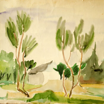Painting titled "Trees, forest" by Mandy Sand, Original Artwork, Watercolor