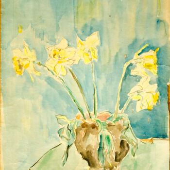"Vase with narcissi" başlıklı Tablo Mandy Sand tarafından, Orijinal sanat, Suluboya