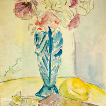 Malerei mit dem Titel "Vase with roses" von Mandy Sand, Original-Kunstwerk, Aquarell