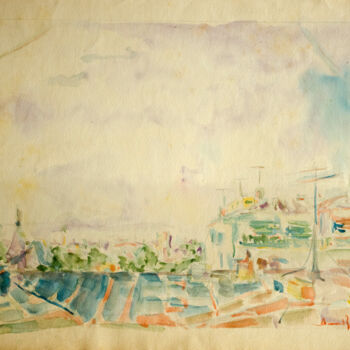 Malarstwo zatytułowany „View of houses” autorstwa Mandy Sand, Oryginalna praca, Akwarela