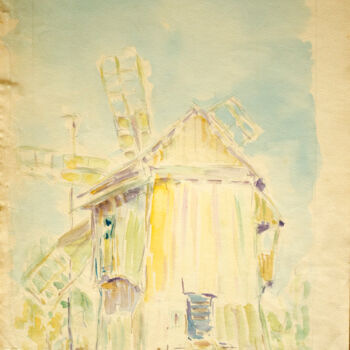 Painting titled "Windmill" by Mandy Sand, Original Artwork, Watercolor