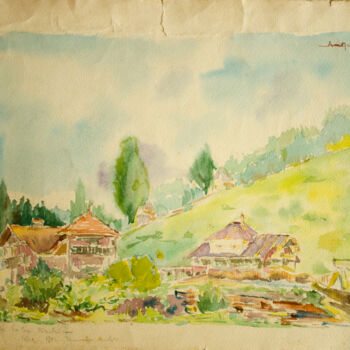 Painting titled "Wine Valley Landsca…" by Mandy Sand, Original Artwork, Watercolor