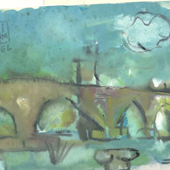 Schilderij getiteld "Bridge" door Mandy Sand, Origineel Kunstwerk, Aquarel
