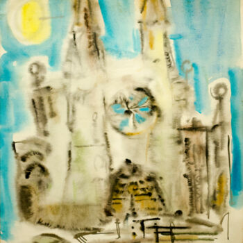 Painting titled "Cathedral front" by Mandy Sand, Original Artwork, Watercolor