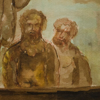 Ζωγραφική με τίτλο "Two Men" από Mandy Sand, Αυθεντικά έργα τέχνης, Ακουαρέλα