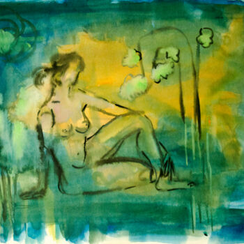 Painting titled "Blue Tzipy" by Mandy Sand, Original Artwork, Watercolor