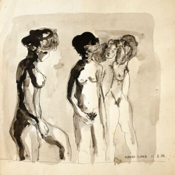 Painting titled "Four Nudes" by Mandy Sand, Original Artwork, Ink