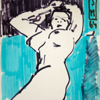 Painting titled "Lying Nude" by Mandy Sand, Original Artwork, Watercolor