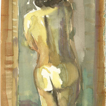 Painting titled "Nude's Back-1" by Mandy Sand, Original Artwork, Watercolor
