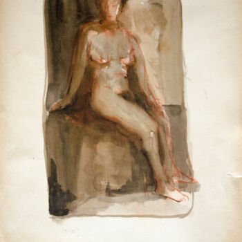Painting titled "Sitting Nude 6" by Mandy Sand, Original Artwork, Watercolor