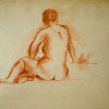 Rysunek zatytułowany „Sitting Nude 3” autorstwa Mandy Sand, Oryginalna praca, Conté