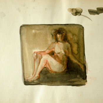 Pintura intitulada "Sitting Nude Aquare…" por Mandy Sand, Obras de arte originais, Aquarela