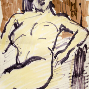 Painting titled "Sitting Nude 5" by Mandy Sand, Original Artwork, Watercolor