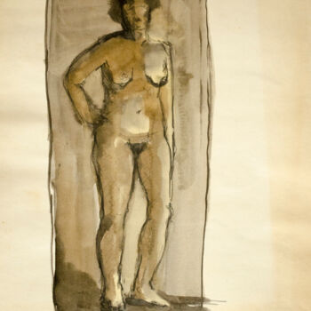 Painting titled "Standing Nude _A" by Mandy Sand, Original Artwork, Watercolor