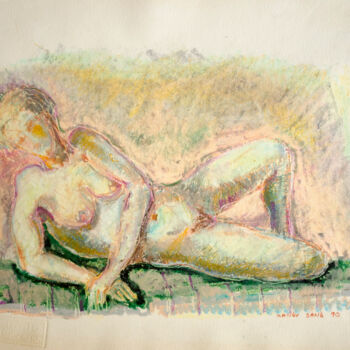 Desenho intitulada "Lying Nude _ 2" por Mandy Sand, Obras de arte originais, Tinta