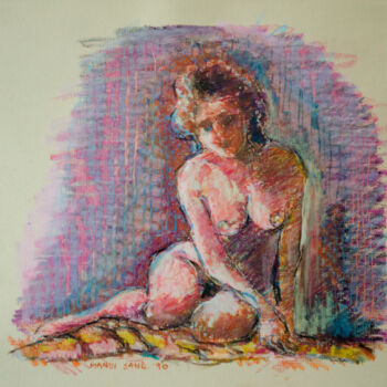Rysunek zatytułowany „Nude sitting and le…” autorstwa Mandy Sand, Oryginalna praca, Atrament
