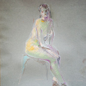 Zeichnungen mit dem Titel "Sitting Nude-5" von Mandy Sand, Original-Kunstwerk, Tinte