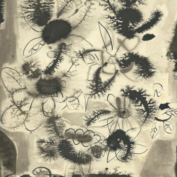 Pintura intitulada "Black Flowers" por Mandy Sand, Obras de arte originais, Aquarela