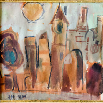 Painting titled "Cityscape_2" by Mandy Sand, Original Artwork, Watercolor