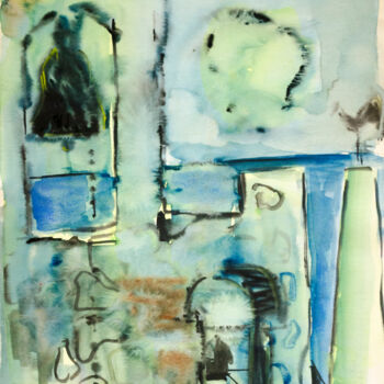 Painting titled "Landscape with a be…" by Mandy Sand, Original Artwork, Watercolor