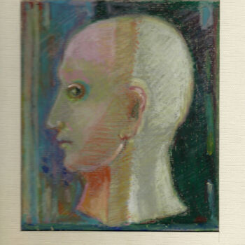 Drawing titled "Bald head םn  blue…" by Mandy Sand, Original Artwork, Pastel