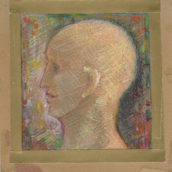 Zeichnungen mit dem Titel "Bald head on brown…" von Mandy Sand, Original-Kunstwerk, Pastell