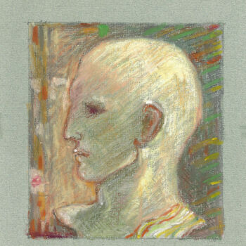 Rysunek zatytułowany „Bald head on gray p…” autorstwa Mandy Sand, Oryginalna praca, Pastel