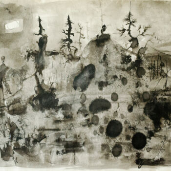 Картина под названием "Black and white lan…" - Mandy Sand, Подлинное произведение искусства, Акварель