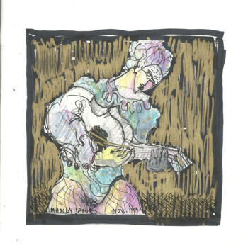 Drawing titled "Guitarist" by Mandy Sand, Original Artwork, Ink