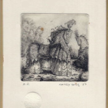 Printmaking titled "Two horses" by Mandy Sand, Original Artwork, Engraving