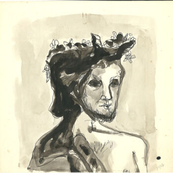 Peinture intitulée "Head of a man with…" par Mandy Sand, Œuvre d'art originale, Encre