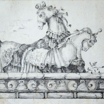 Рисунок под названием "Two circus horses" - Mandy Sand, Подлинное произведение искусства, Мел
