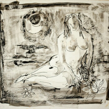 Rysunek zatytułowany „Nude at night” autorstwa Mandy Sand, Oryginalna praca, Kreda