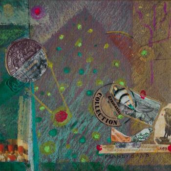Collages intitolato "Bird and stamp" da Mandy Sand, Opera d'arte originale, Altro