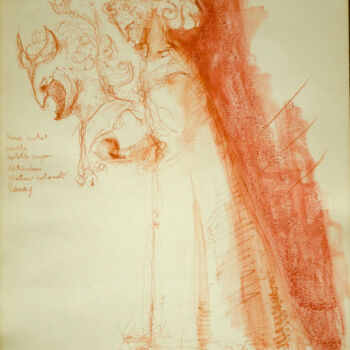 Zeichnungen mit dem Titel "Woman and head of M…" von Mandy Sand, Original-Kunstwerk, Kreide