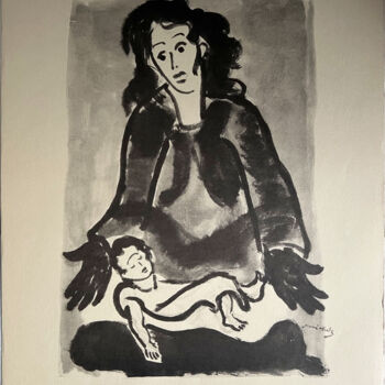 Gravures & estampes intitulée "La mère et l'enfant" par Mané Katz, Œuvre d'art originale, Lithographie