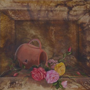 Pintura intitulada "3 rosas no vaso de…" por Maneco Araújo, Obras de arte originais