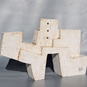 Sculptuur getiteld "Forma blanca amb tr…" door Manel Marzo-Mart, Origineel Kunstwerk, Hout