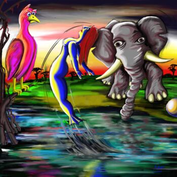 Digital Arts titled "Elefantenglück" by Manfred Hoppe, Original Artwork, Digital Painting