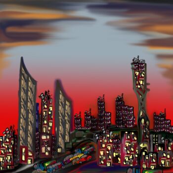 Digitale Kunst mit dem Titel "Stadtverkehr" von Manfred Hoppe, Original-Kunstwerk, Digitale Malerei