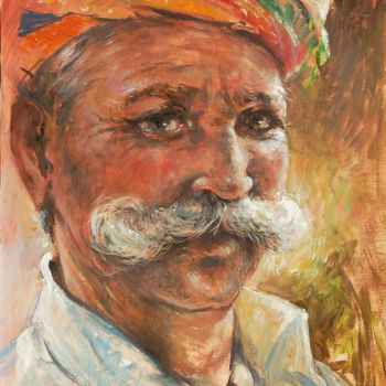 Painting titled "Tunisian Farmer" by Manfred Rapp, Original Artwork, Oil