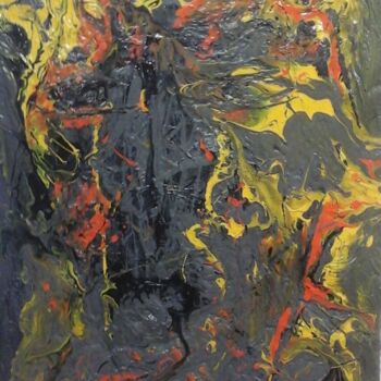Pittura intitolato "inferno" da Mangani', Opera d'arte originale, Smalto Montato su Pannello di legno
