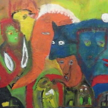 Картина под названием "La Festa del Campo…" - Mangani', Подлинное произведение искусства, Эмаль Установлен на Деревянная пан…