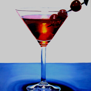 Painting titled "Cocktail de cerises" by Manon Germain, Original Artwork, Oil Mounted on Wood Stretcher frame